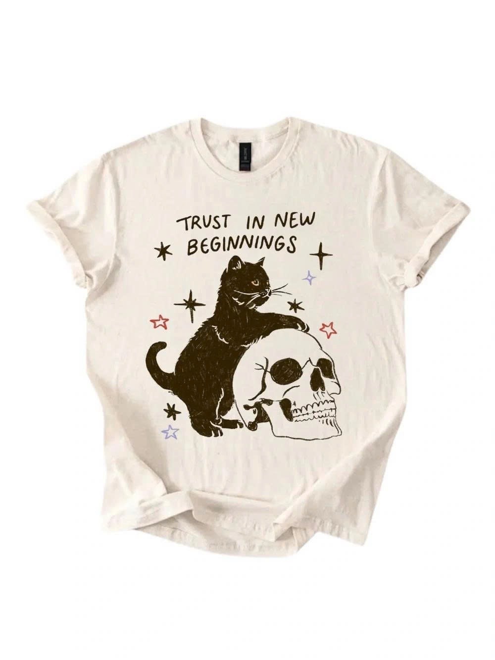 Trust in New Beginnings Cat Graphic Tee - White